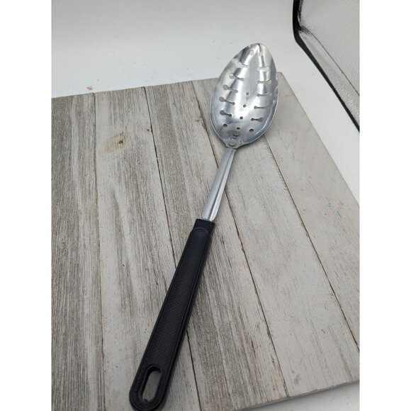 Vintage Ekco #1 Slotted Serving Spoon  Black Handle 12" - Picture 1 of 8